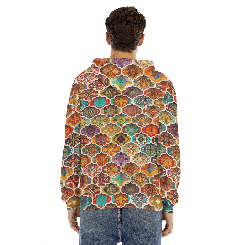 Ethnic Mandala Bohemian Pattern Print Men's Velvet Pullover Hoodie