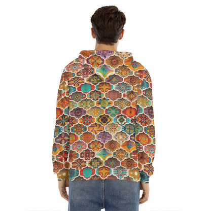 Ethnic Mandala Bohemian Pattern Print Men's Velvet Pullover Hoodie