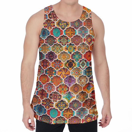 Ethnic Mandala Bohemian Pattern Print Men's Velvet Tank Top