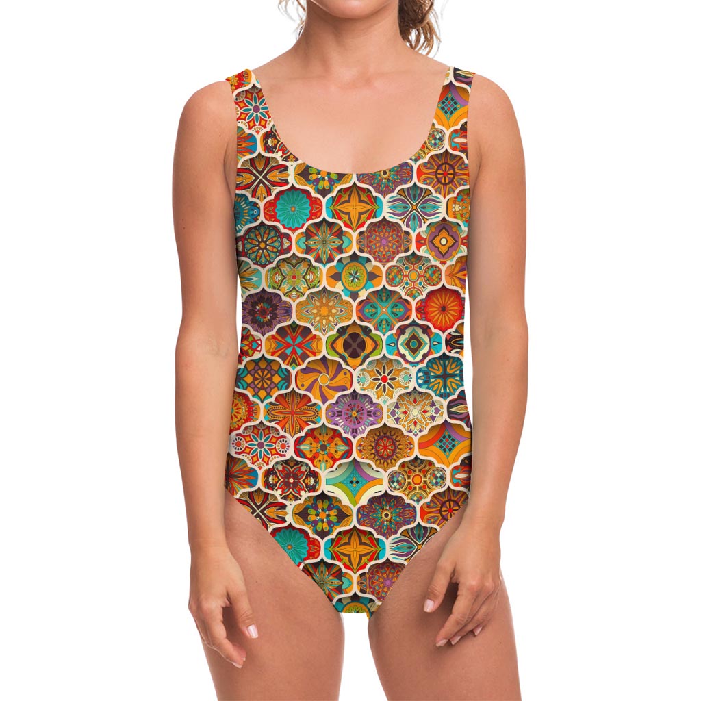 Ethnic Mandala Bohemian Pattern Print One Piece Swimsuit