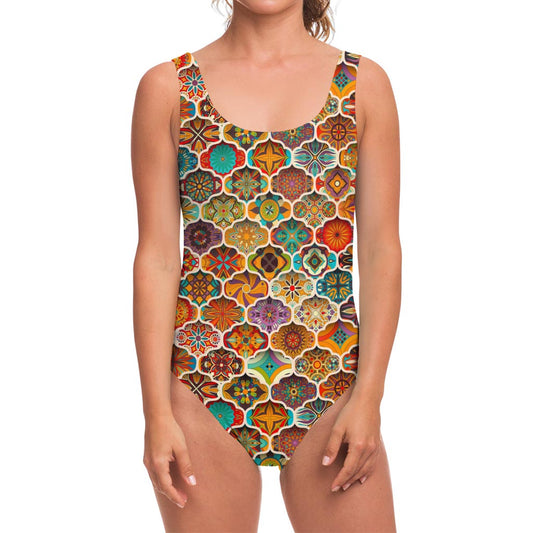 Ethnic Mandala Bohemian Pattern Print One Piece Swimsuit