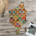 Ethnic Mandala Bohemian Pattern Print One Shoulder Bodysuit