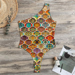 Ethnic Mandala Bohemian Pattern Print One Shoulder Bodysuit