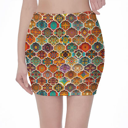 Ethnic Mandala Bohemian Pattern Print Pencil Mini Skirt
