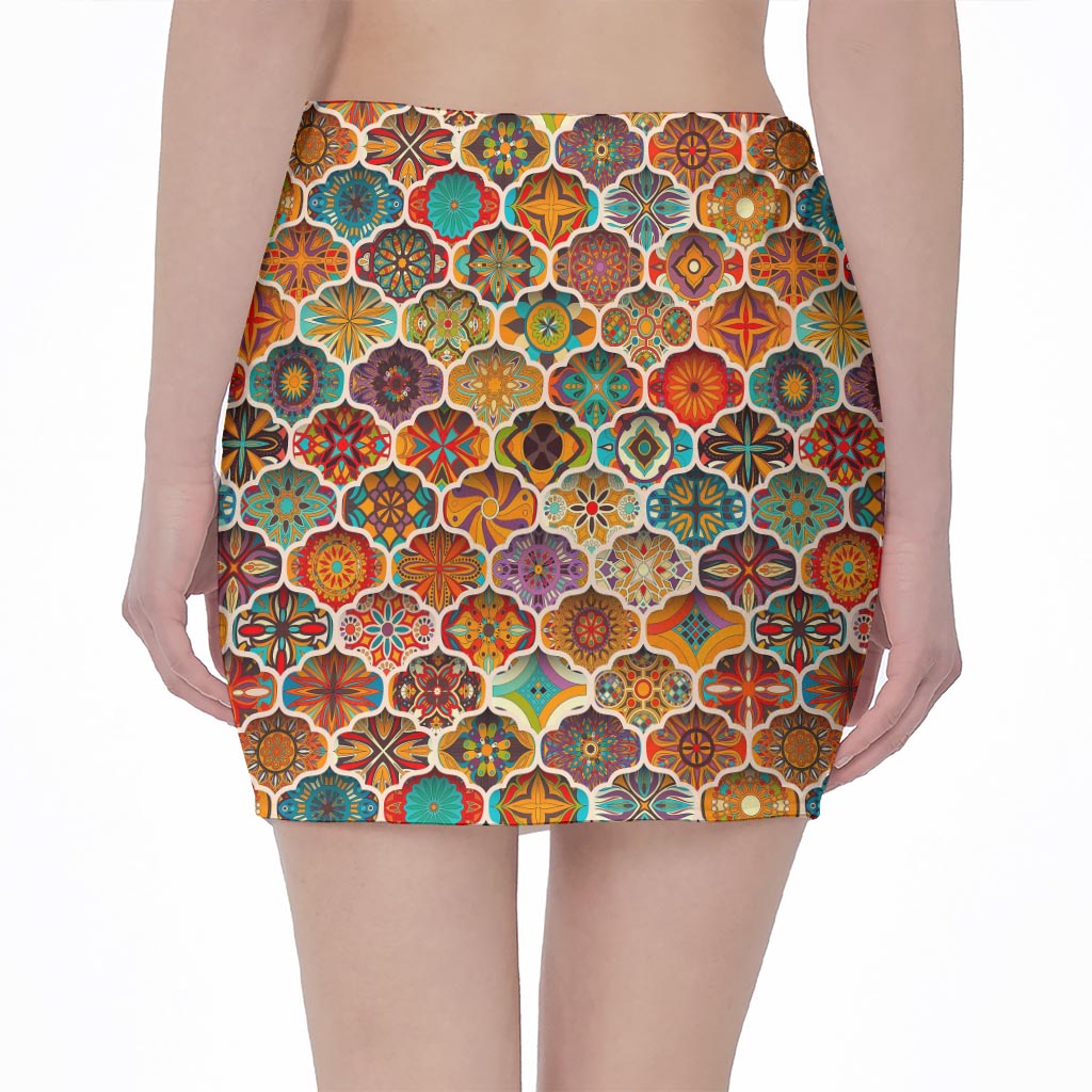 Ethnic Mandala Bohemian Pattern Print Pencil Mini Skirt
