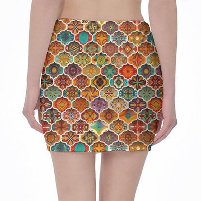 Ethnic Mandala Bohemian Pattern Print Pencil Mini Skirt