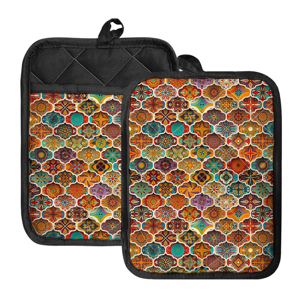 Ethnic Mandala Bohemian Pattern Print Pot Holders With Pocket