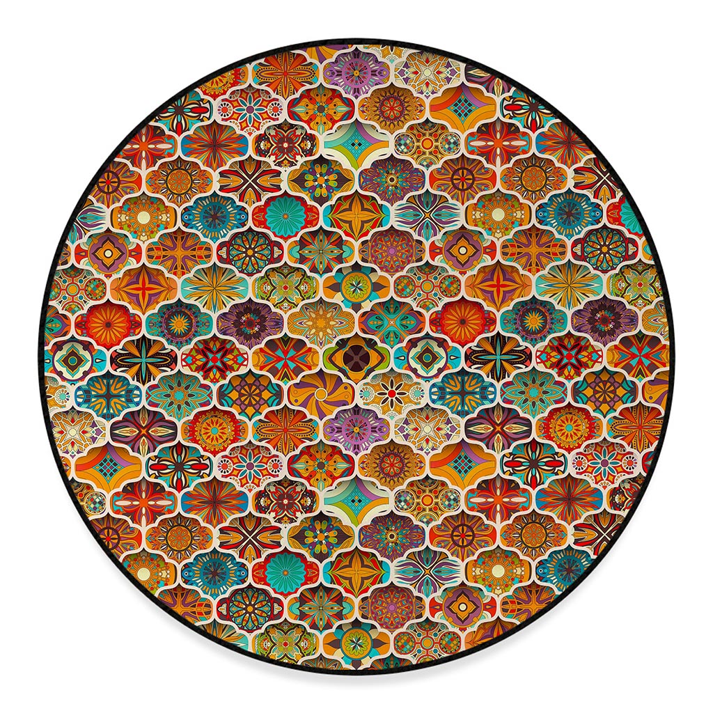 Ethnic Mandala Bohemian Pattern Print Round Floor Mat