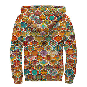 Ethnic Mandala Bohemian Pattern Print Sherpa Lined Zip Up Hoodie