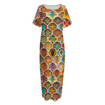 Ethnic Mandala Bohemian Pattern Print Short Sleeve Long Nightdress