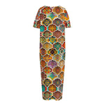 Ethnic Mandala Bohemian Pattern Print Short Sleeve Long Nightdress