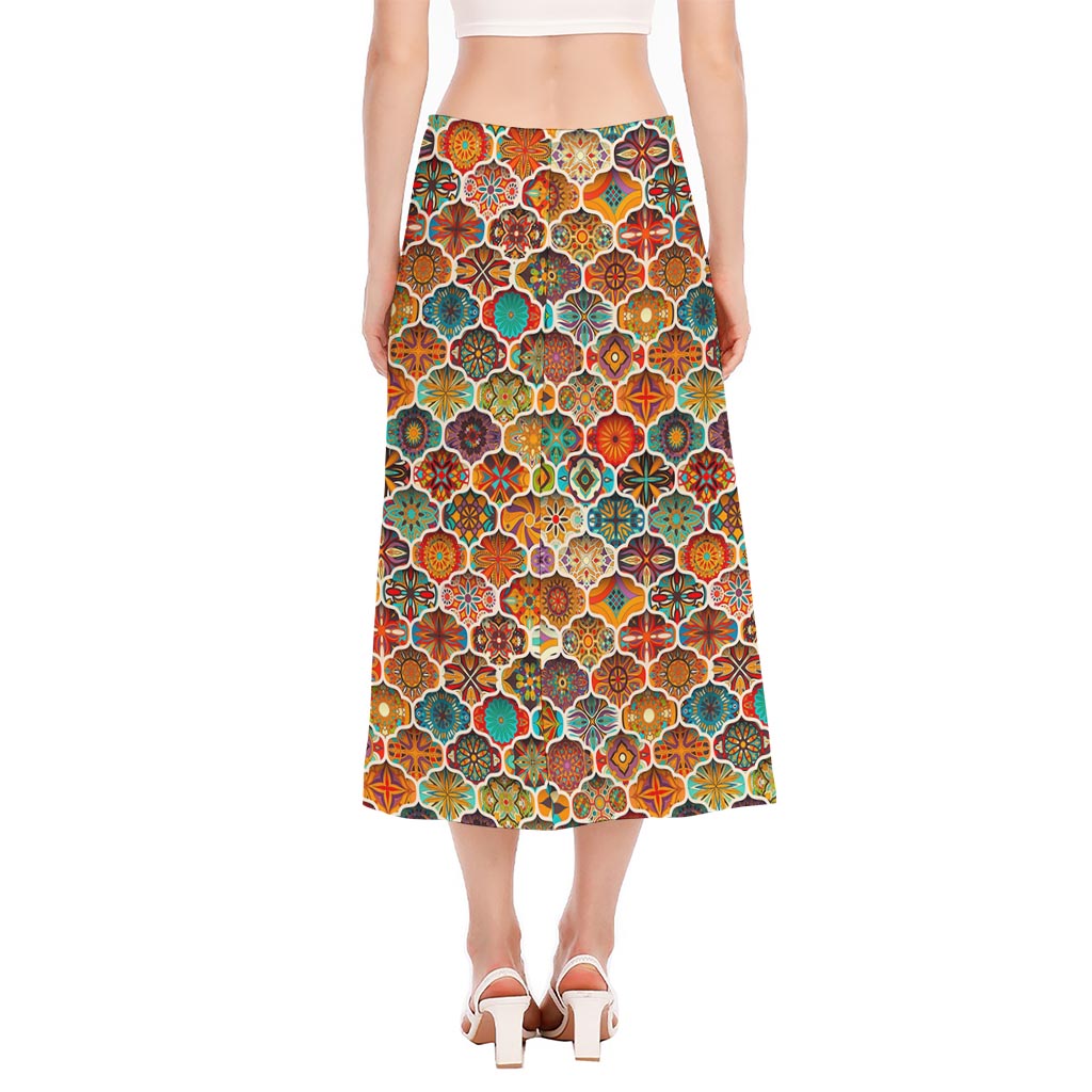Ethnic Mandala Bohemian Pattern Print Side Slit Midi Skirt
