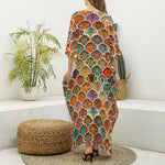 Ethnic Mandala Bohemian Pattern Print Silk V-Neck Kaftan Dress