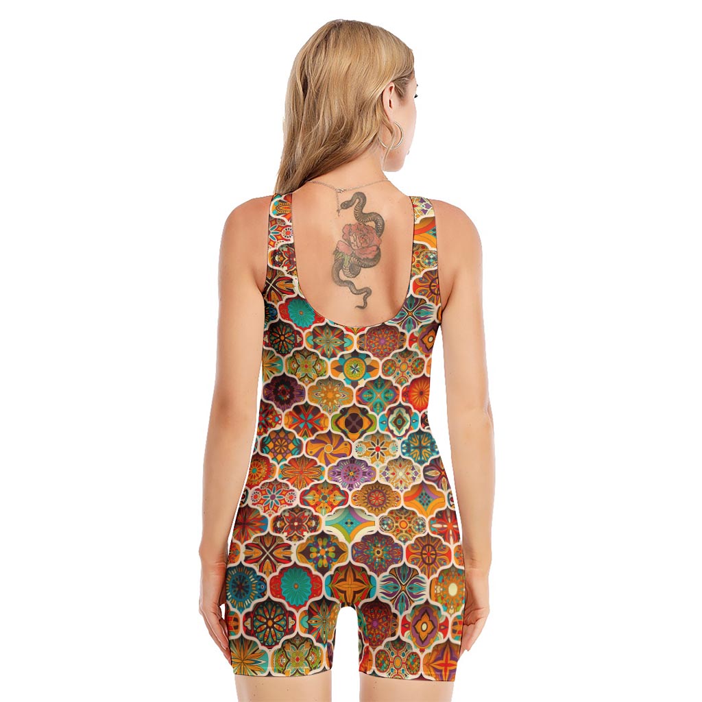 Ethnic Mandala Bohemian Pattern Print Sleeveless One Piece Swimsuit