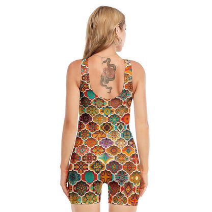 Ethnic Mandala Bohemian Pattern Print Sleeveless One Piece Swimsuit