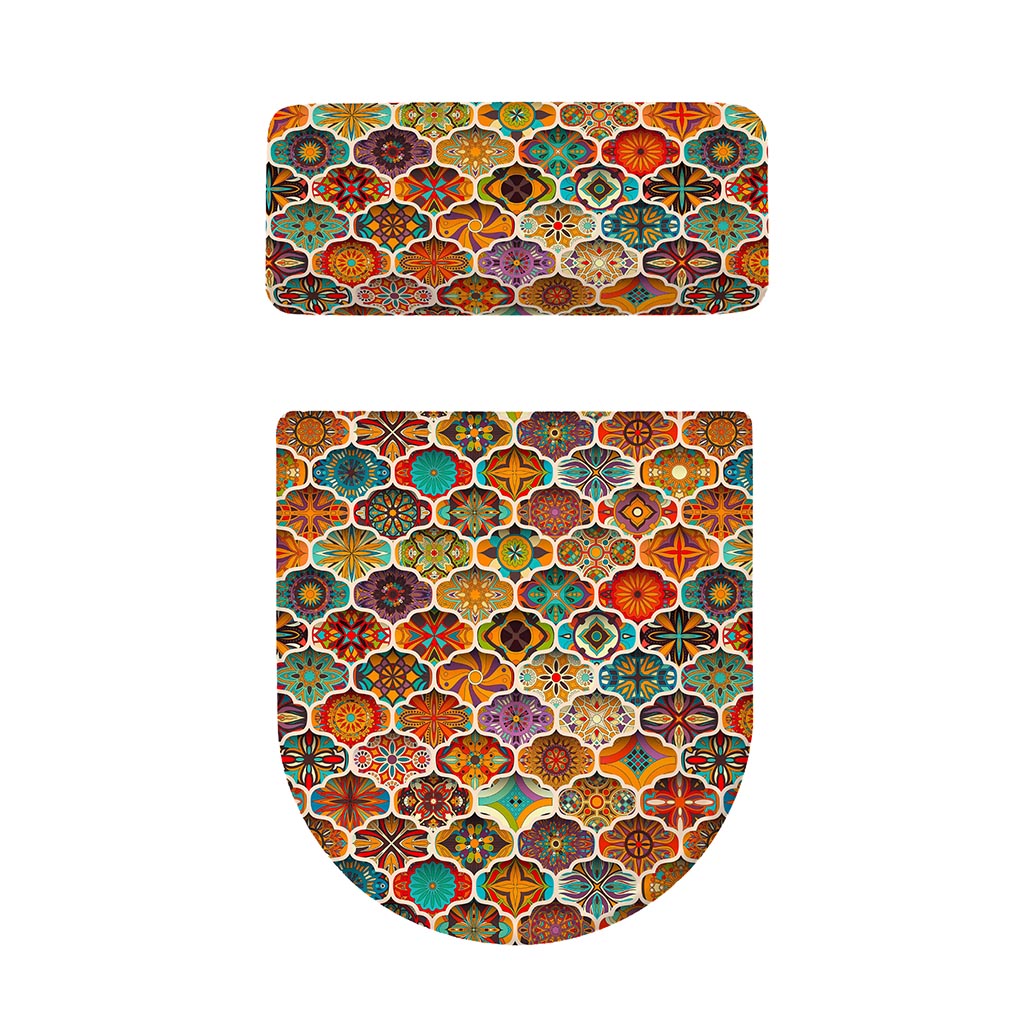Ethnic Mandala Bohemian Pattern Print Toilet Lid And Tank Cover Set