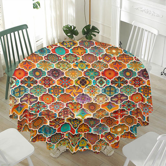 Ethnic Mandala Bohemian Pattern Print Waterproof Round Tablecloth