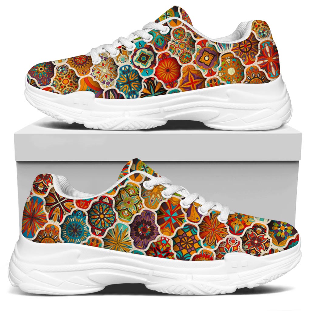 Ethnic Mandala Bohemian Pattern Print White Chunky Shoes