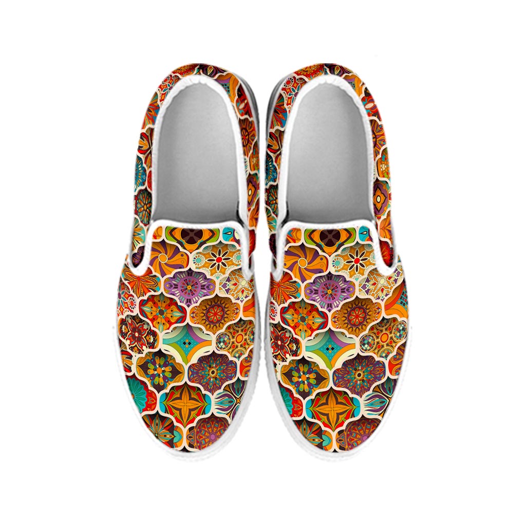 Ethnic Mandala Bohemian Pattern Print White Slip On Sneakers