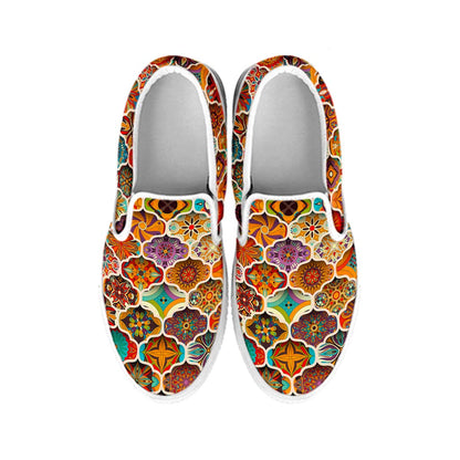 Ethnic Mandala Bohemian Pattern Print White Slip On Sneakers