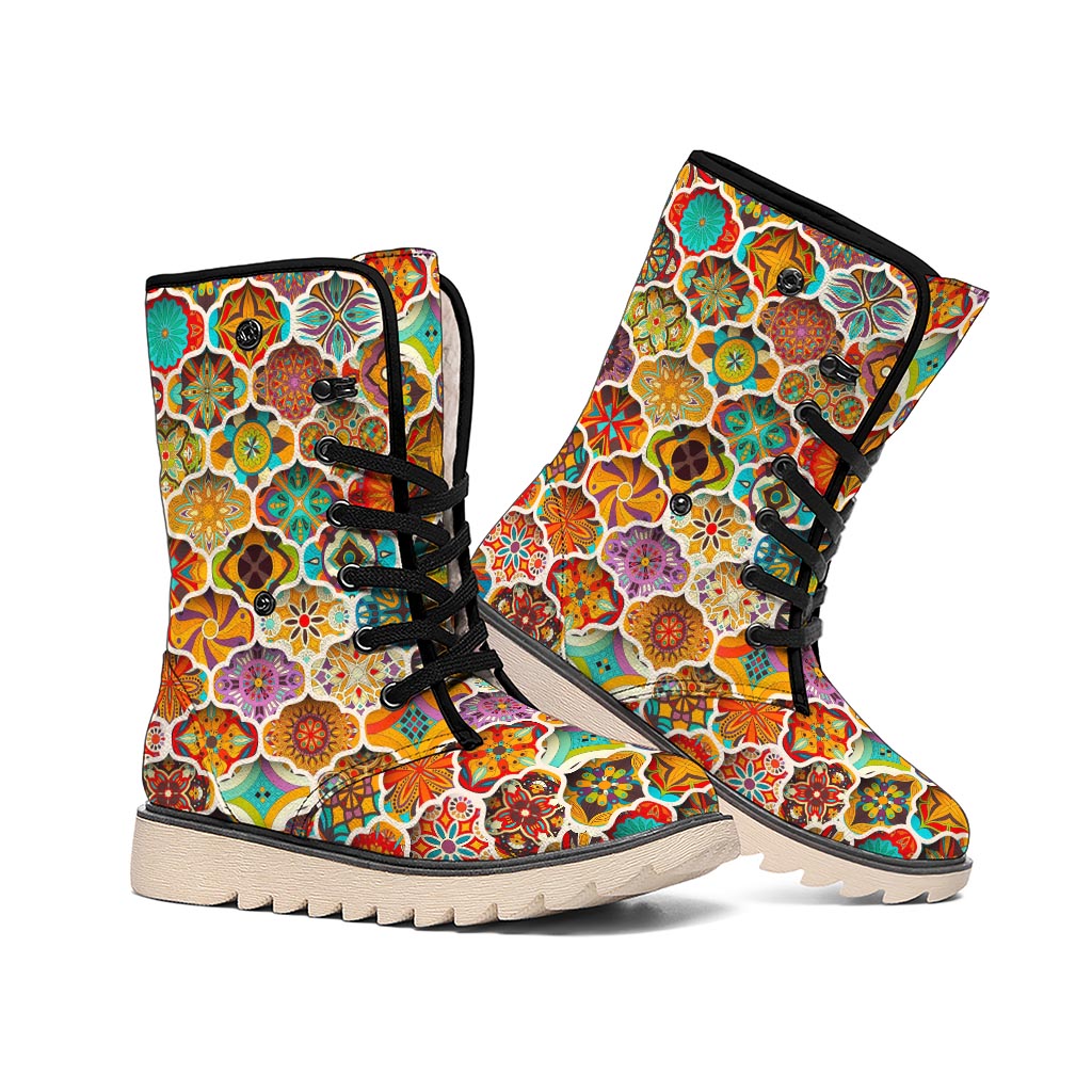 Ethnic Mandala Bohemian Pattern Print Winter Boots