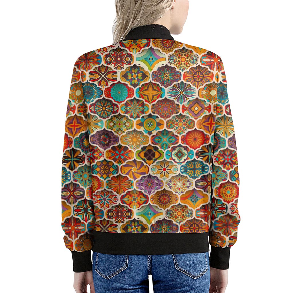 Ethnic Mandala Bohemian Pattern Print Women's Bomber Jacket