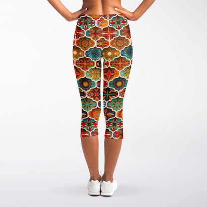 Ethnic Mandala Bohemian Pattern Print Women's Capri Leggings
