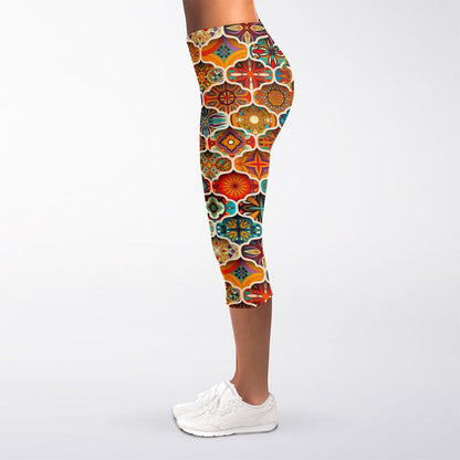 Ethnic Mandala Bohemian Pattern Print Women's Capri Leggings