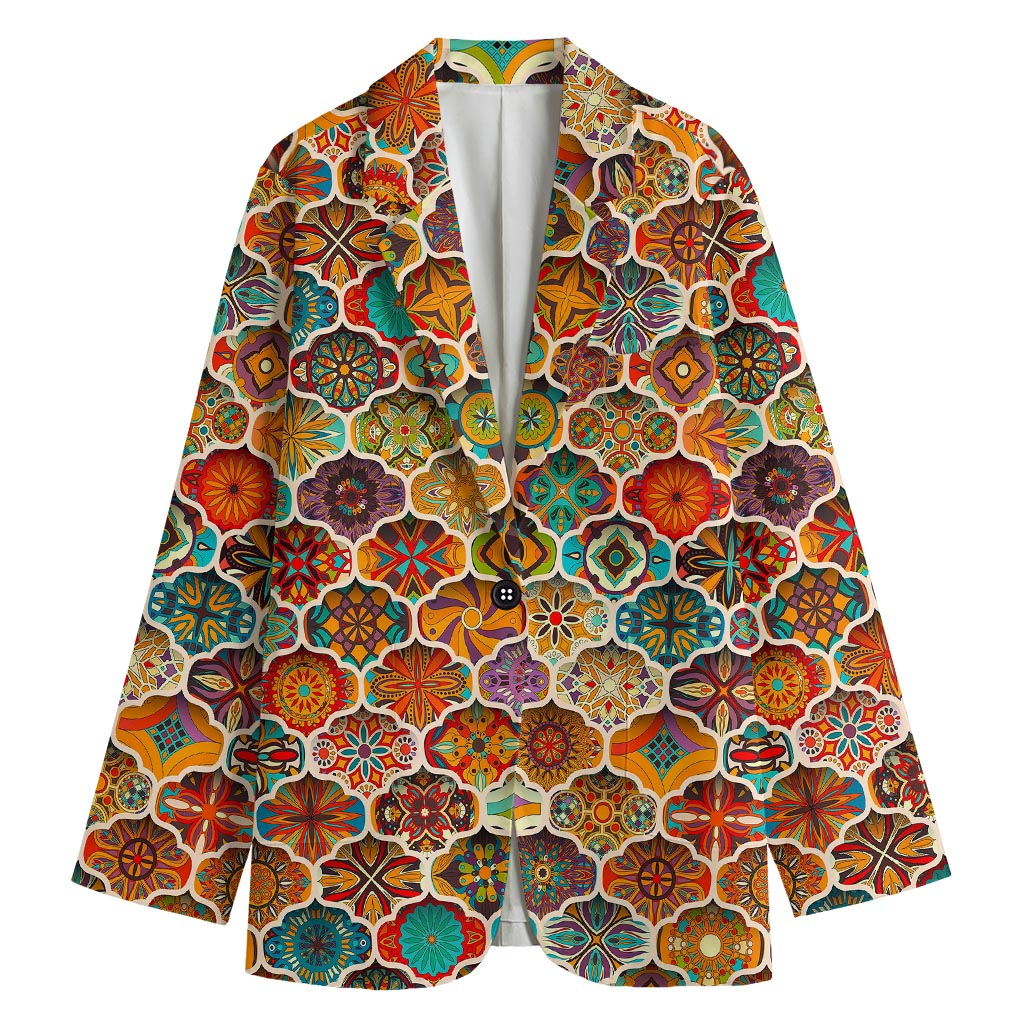 Ethnic Mandala Bohemian Pattern Print Women's Cotton Blazer