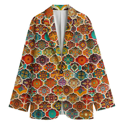 Ethnic Mandala Bohemian Pattern Print Women's Cotton Blazer