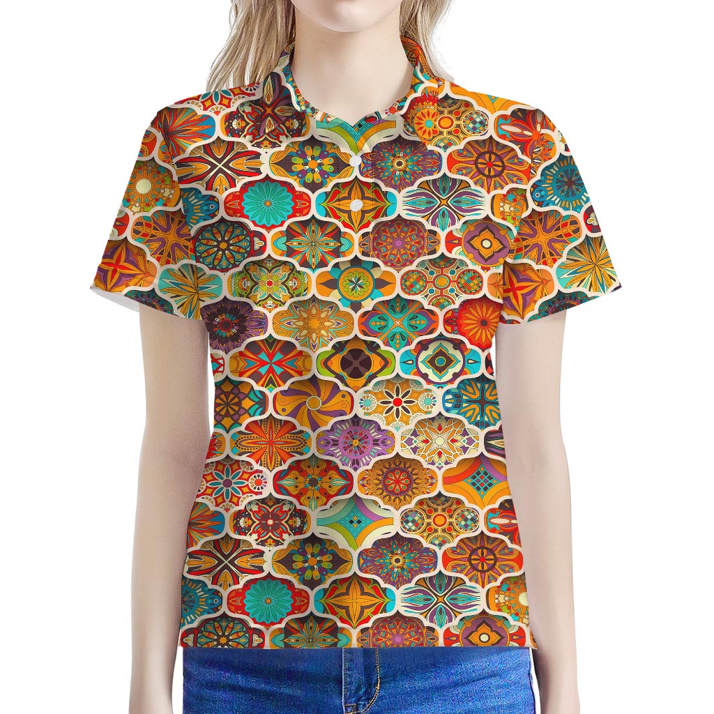Ethnic Mandala Bohemian Pattern Print Women's Polo Shirt