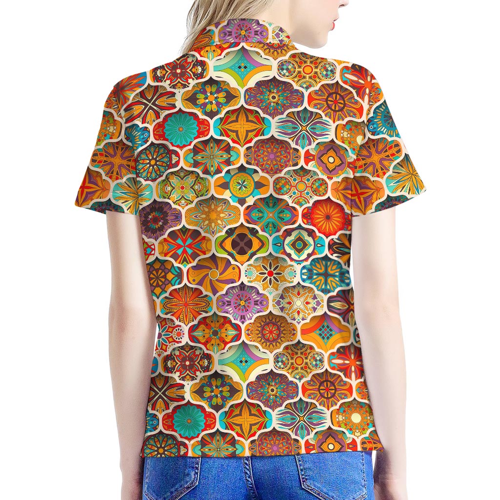 Ethnic Mandala Bohemian Pattern Print Women's Polo Shirt