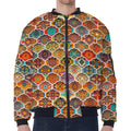 Ethnic Mandala Bohemian Pattern Print Zip Sleeve Bomber Jacket