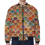 Ethnic Mandala Bohemian Pattern Print Zip Sleeve Bomber Jacket