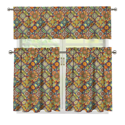 Ethnic Mandala Patchwork Pattern Print 3 Piece Kitchen Curtains
