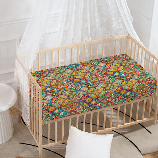 Ethnic Mandala Patchwork Pattern Print Baby Crib Sheet