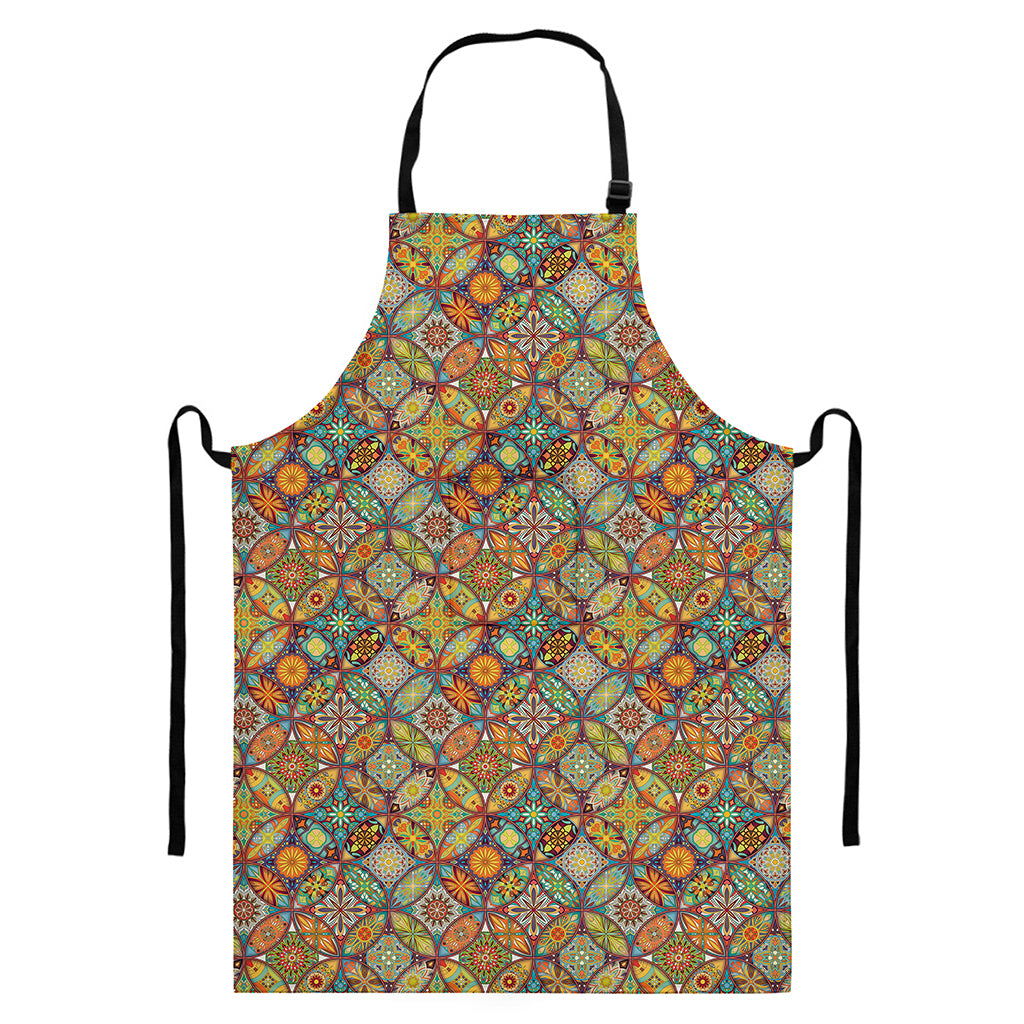 Ethnic Mandala Patchwork Pattern Print Bib Apron With Pocket