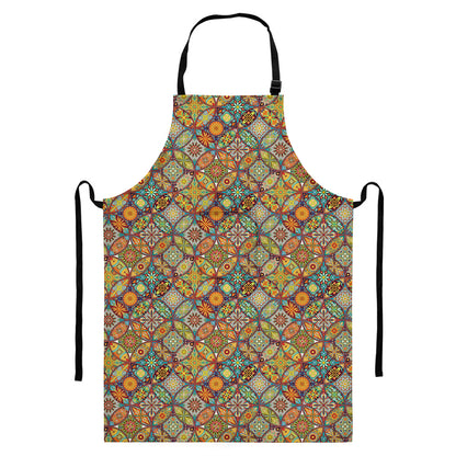 Ethnic Mandala Patchwork Pattern Print Bib Apron With Pocket