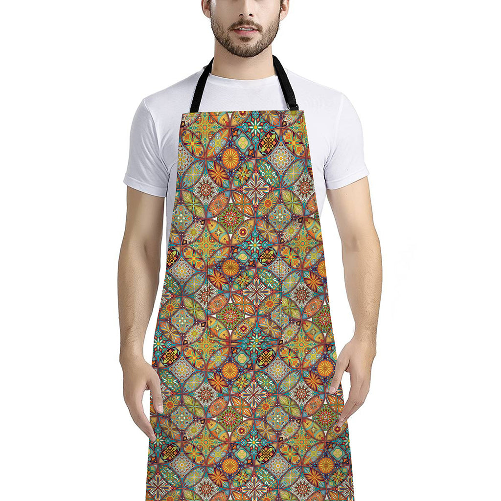 Ethnic Mandala Patchwork Pattern Print Bib Apron With Pocket