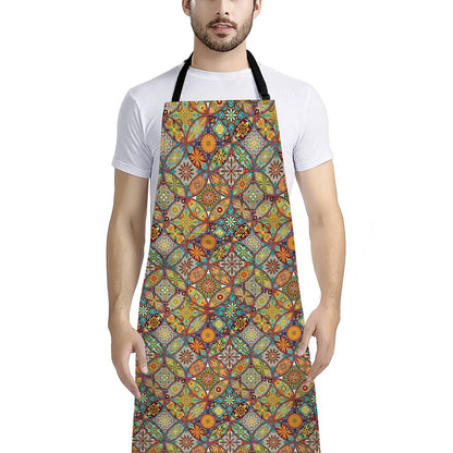 Ethnic Mandala Patchwork Pattern Print Bib Apron With Pocket