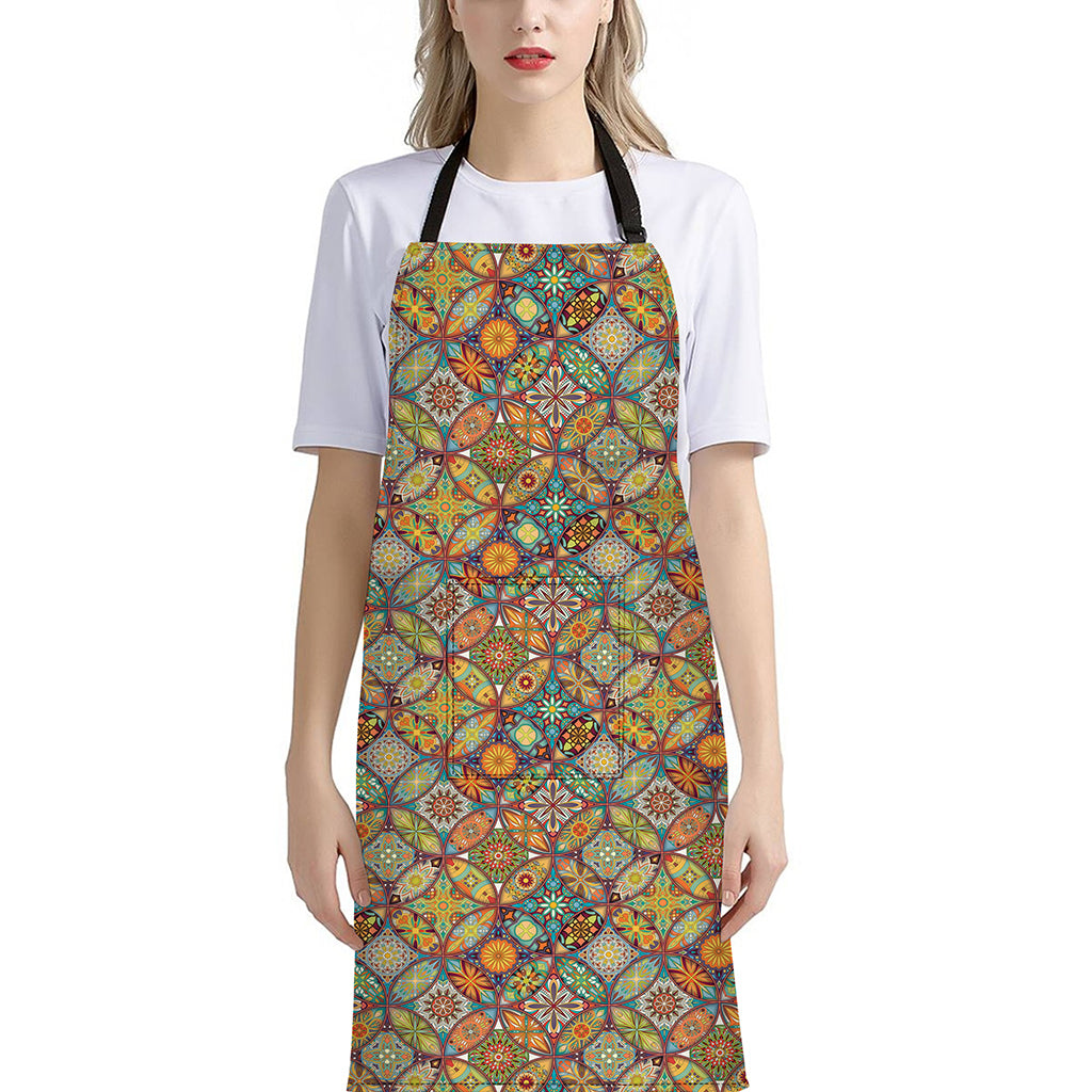 Ethnic Mandala Patchwork Pattern Print Bib Apron With Pocket