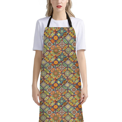 Ethnic Mandala Patchwork Pattern Print Bib Apron With Pocket