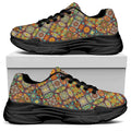 Ethnic Mandala Patchwork Pattern Print Black Chunky Shoes