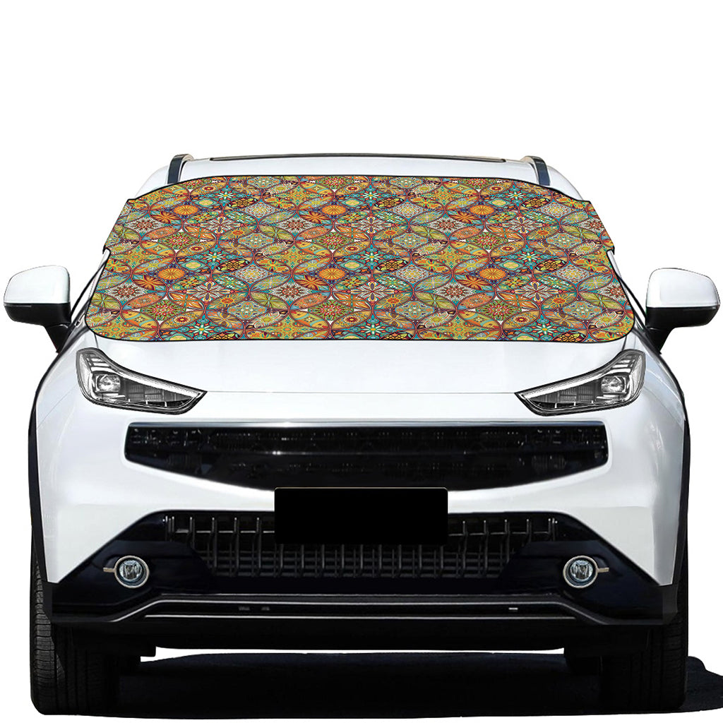 Ethnic Mandala Patchwork Pattern Print Car Windshield Snow Cover