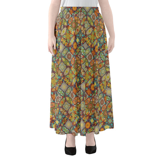 Ethnic Mandala Patchwork Pattern Print Chiffon Maxi Skirt