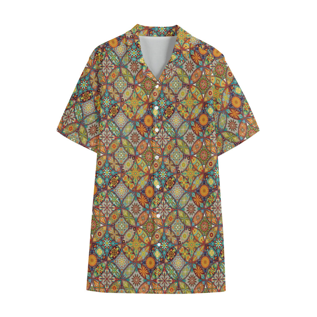 Ethnic Mandala Patchwork Pattern Print Cotton Hawaiian Shirt