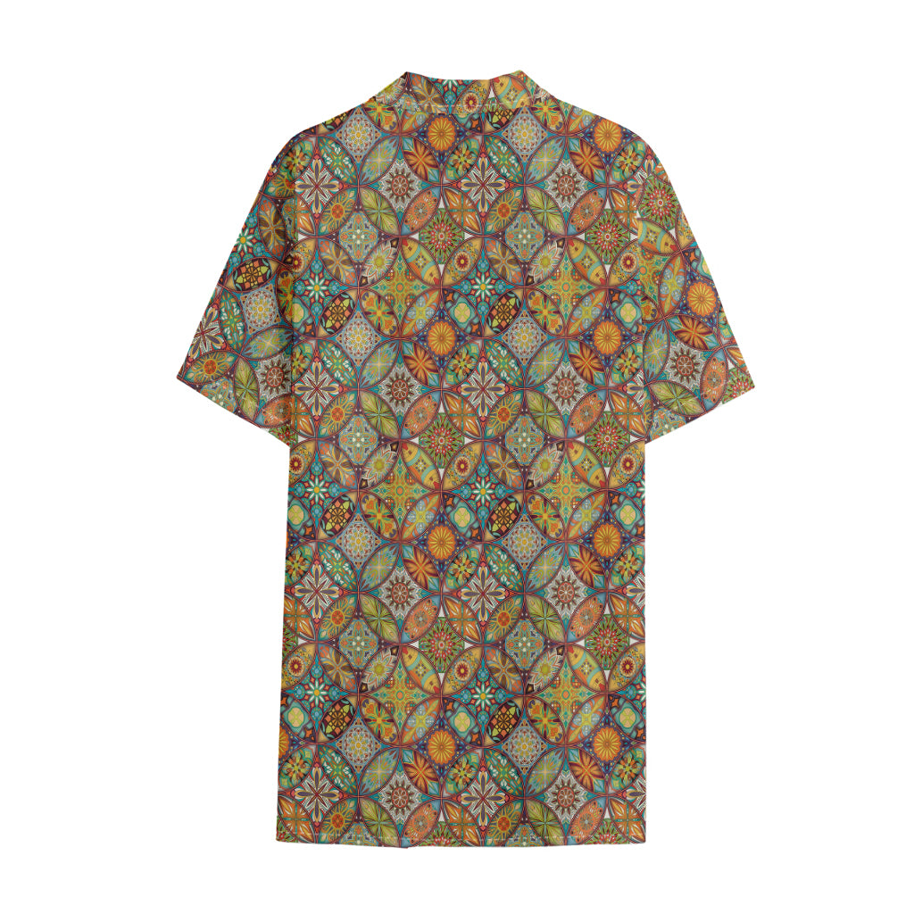 Ethnic Mandala Patchwork Pattern Print Cotton Hawaiian Shirt