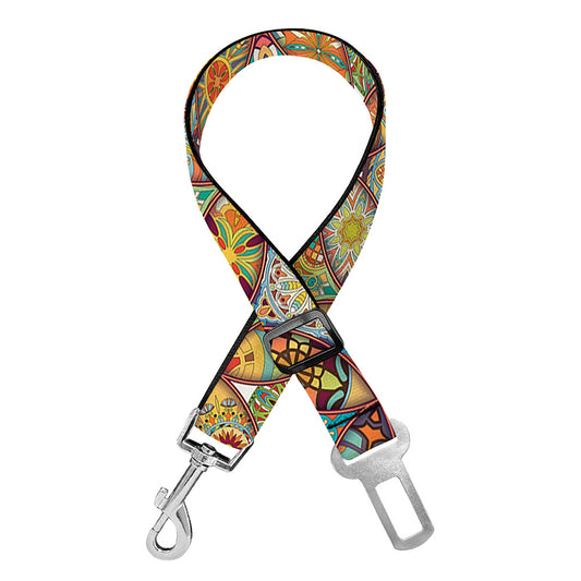 Ethnic Mandala Patchwork Pattern Print Dog Seat Belt