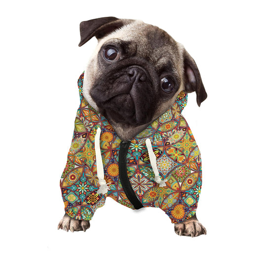 Ethnic Mandala Patchwork Pattern Print Dog Zip Up Hoodie