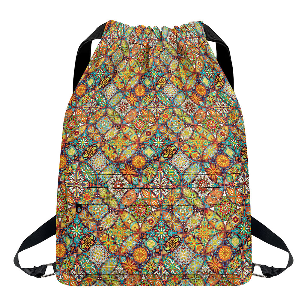 Ethnic Mandala Patchwork Pattern Print Drawstring Backpack